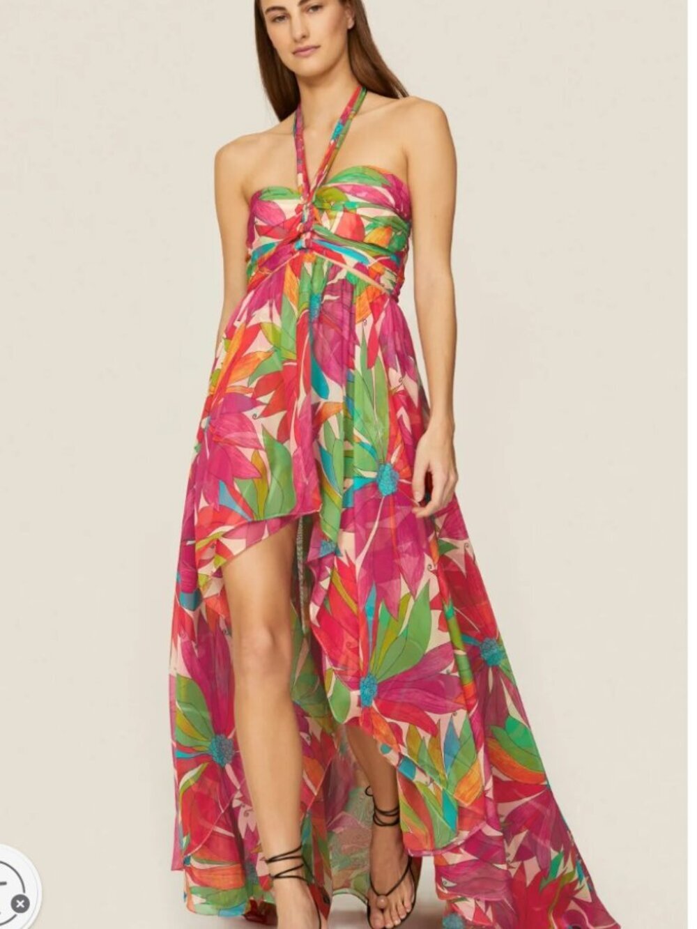 Ronny Kobo Natasha Dress Floral Halter Maxi Gown M